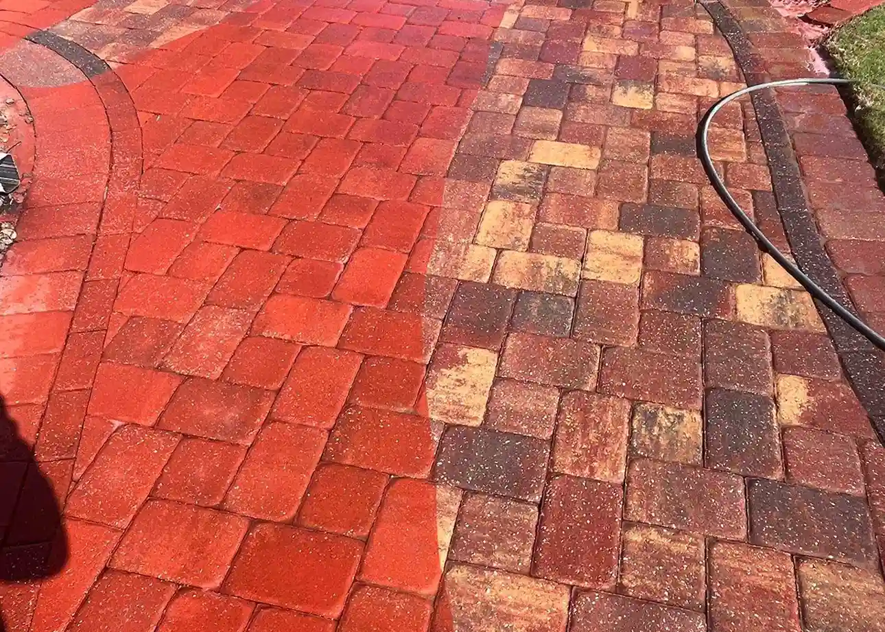 Before and after comparison of paver sealing project in Charlotte County, FL by Surface Shield